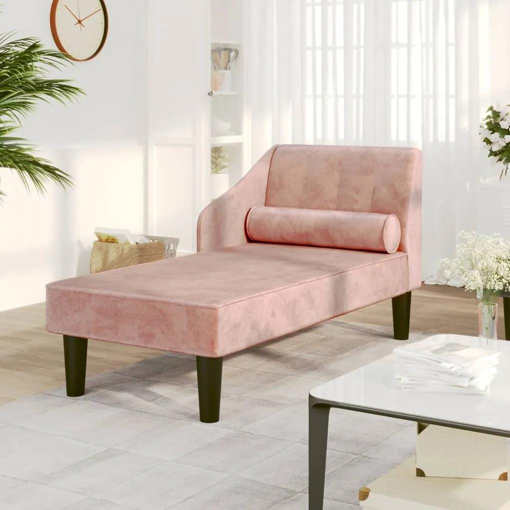 Chaise longue com rolo veludo rosa