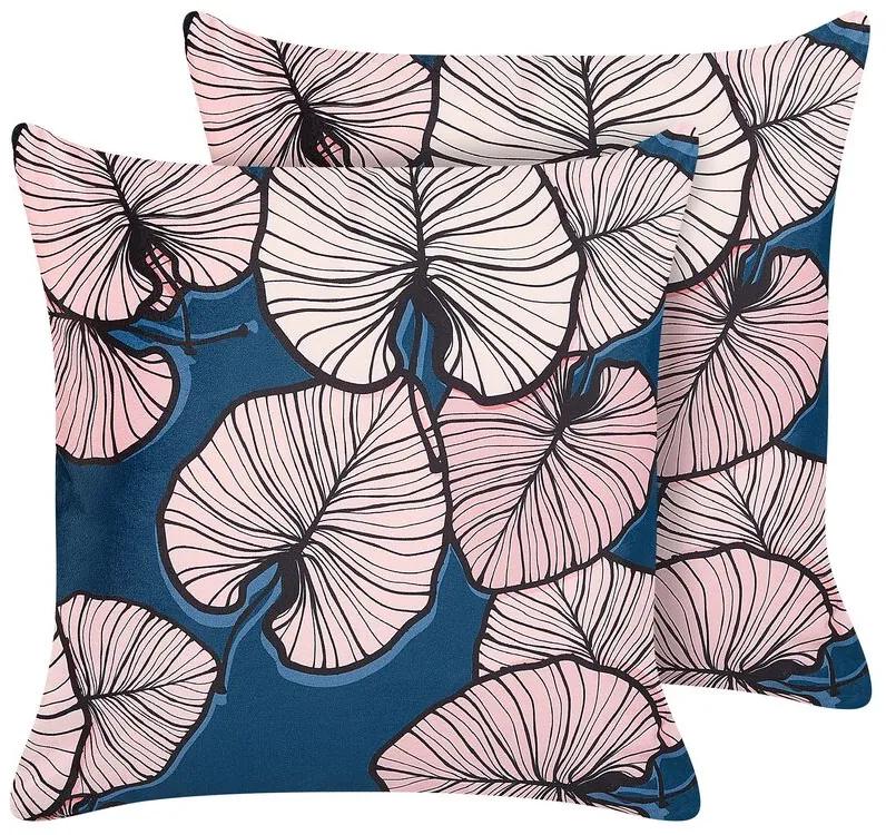 Conjunto de 2 almofadas padrão de folhas azul e rosa 45 x 45 cm CHRYSANTHEMUM Beliani