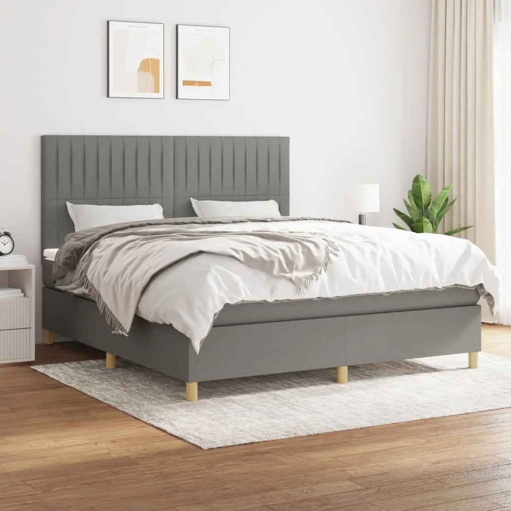 vidaXL Cama com molas/colchão 160x200 cm tecido cinzento-escuro