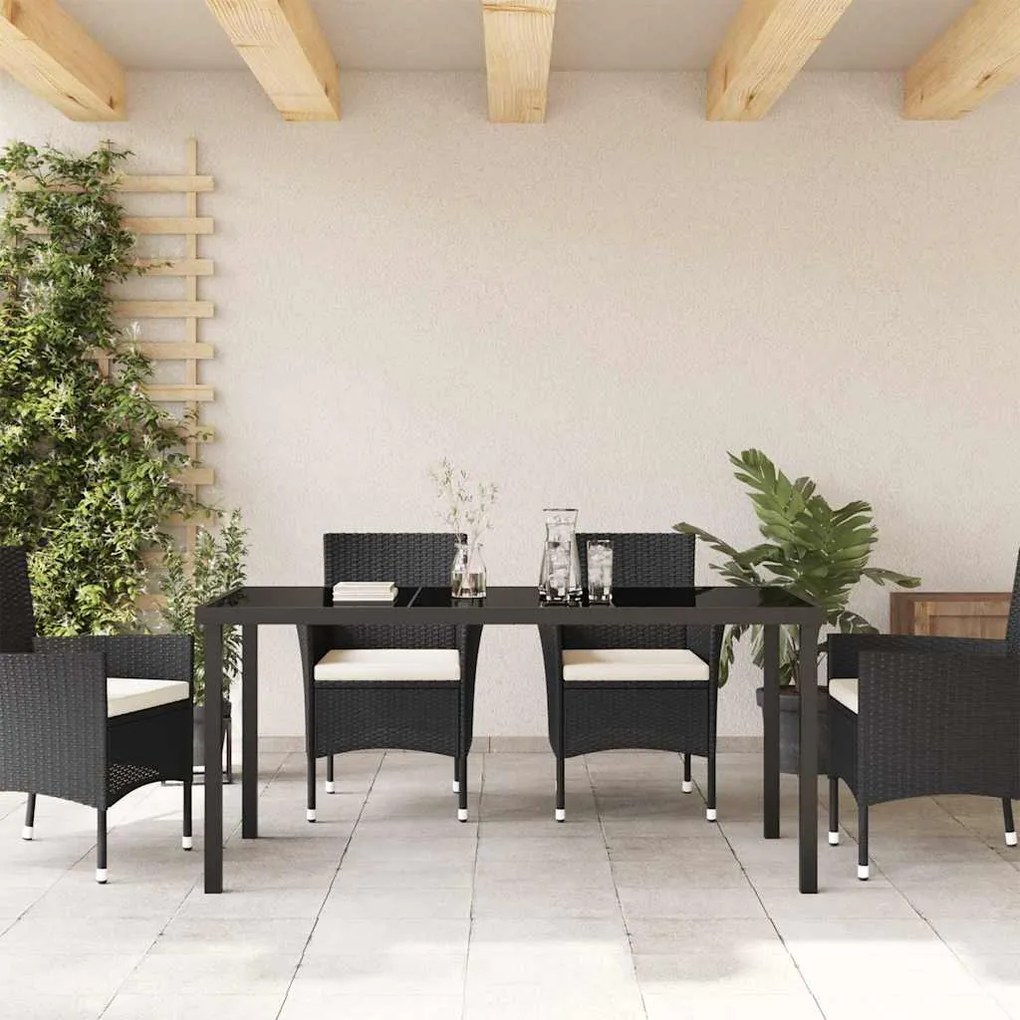 Mesa de Jardim Preta 160x80x73 cm Vidro Temperado