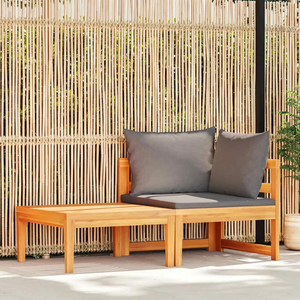 2 pcs conj. lounge de jardim c/ almofadões cinza-escuro acácia
