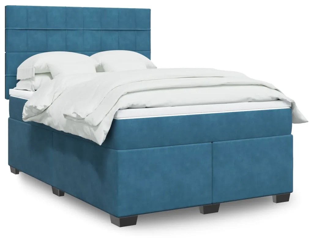 Cama boxspring com colchão 140x190 cm veludo azul