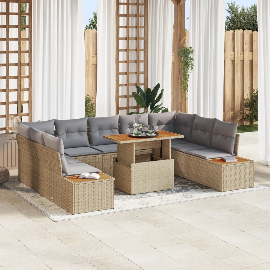 Conjunto de Sofá de Jardim de 6 Peças com Almofadas Bege em Rattan Pol