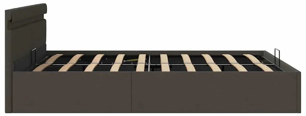 Cama hidráulica c/ arrumação LED 160x200cm tecido cinza-escuro