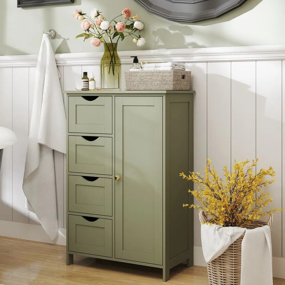 Armário de casa de banho com 4 gavetas 30 x 55 x 82 cm Verde