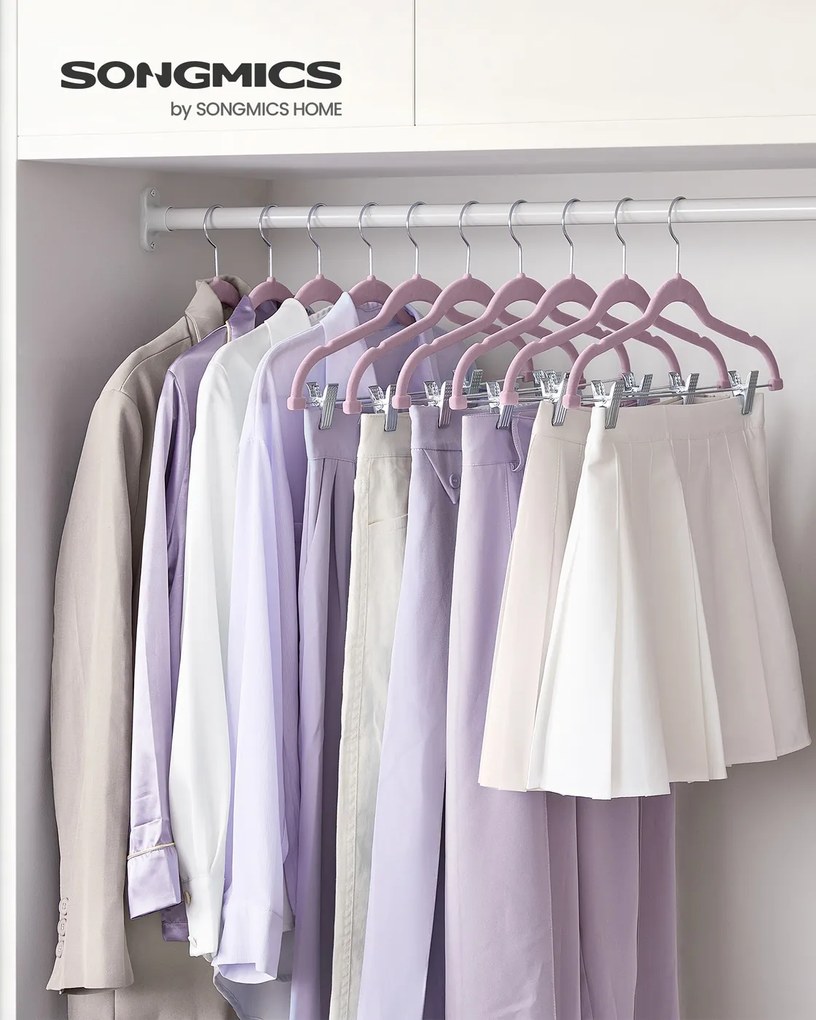 Conjunto 30 Cabides de veludo com clipes ajustáveis lilás lavanda