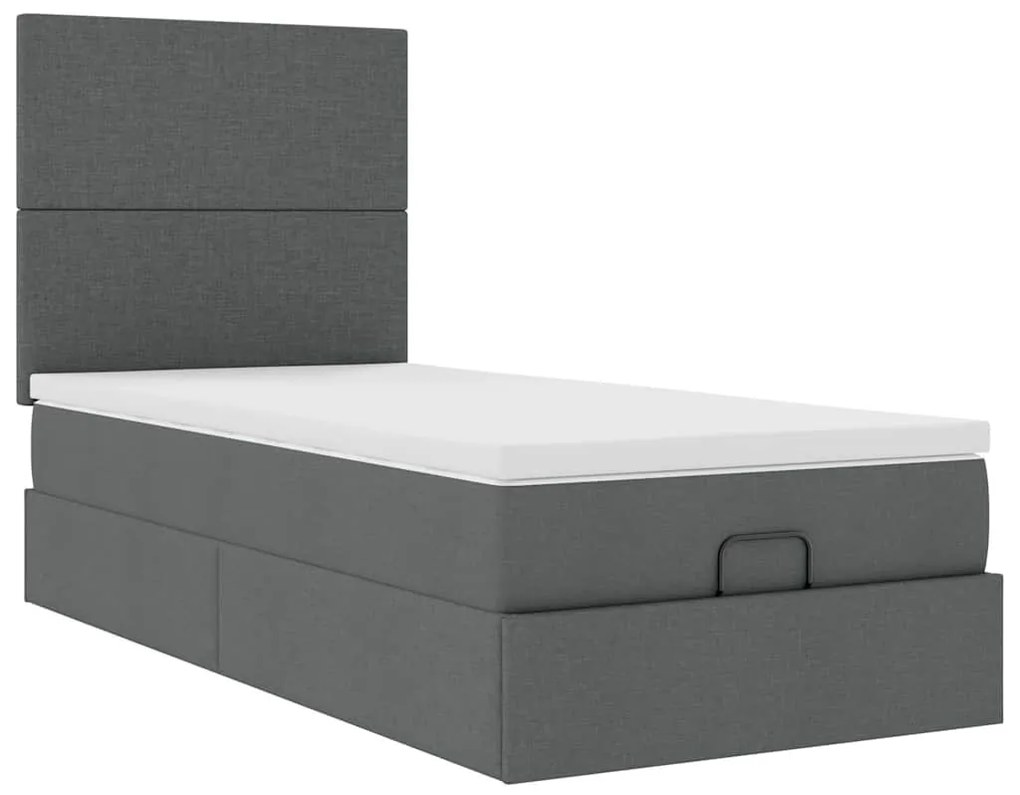 Cama Otomana com colchão & LEDs 80x200cm tecido cinza-escuro