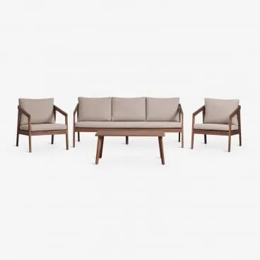 Conjunto De Jardim Com Sofá, 2 Poltronas E Mesa De Centro Em Madeira De Acácia Kaela Castanho-acácia Escuro & 3 Lugares & Tecido Castanho Avelã -