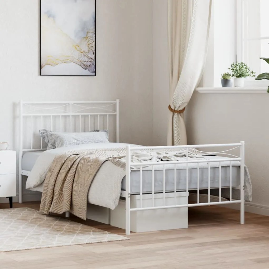 vidaXL Estrutura de cama com cabeceira e pés 100x190 cm metal branco