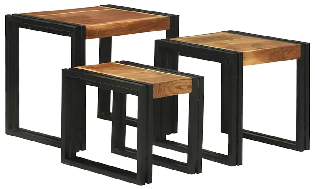 vidaXL Mesa de Ninho 3 pcs Madeira de acácia maciça e metal