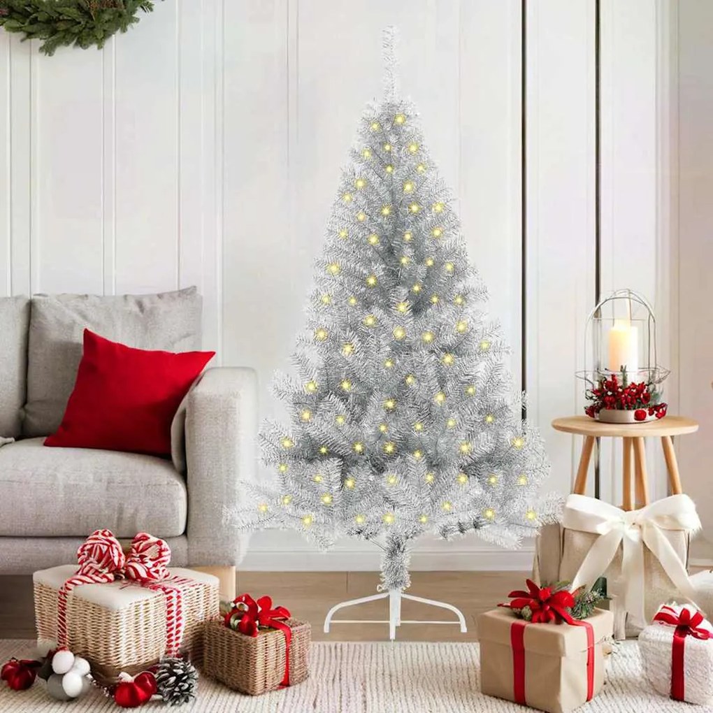vidaXL Árvore de Natal Artificial Pré-iluminada Prateado 150 cm PET