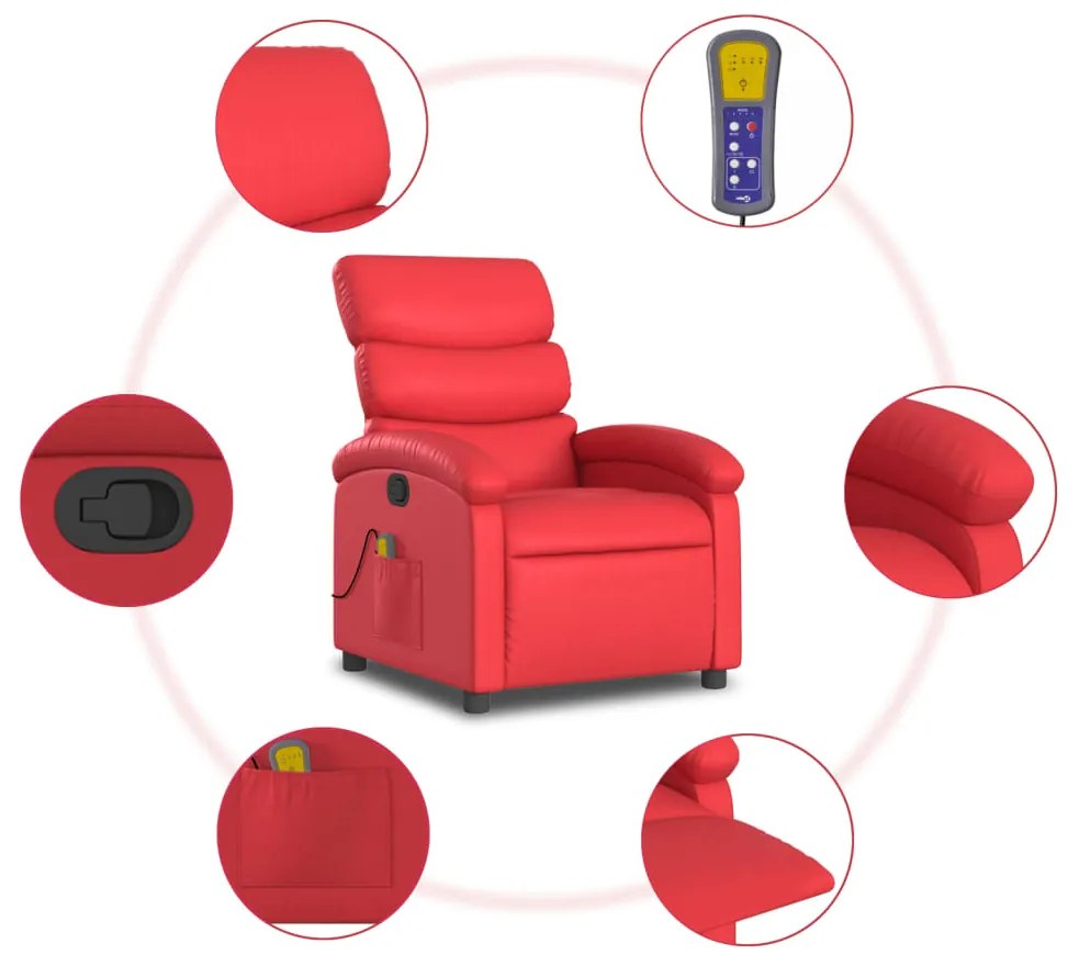Poltrona de massagens reclinável couro artificial vermelho