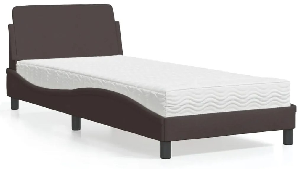 Cama com colchão 90x200 cm tecido castanho-escuro