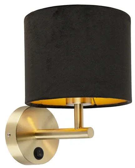 Candeeiro de parede clássico dourado com abajur de veludo preto - Combi Moderno