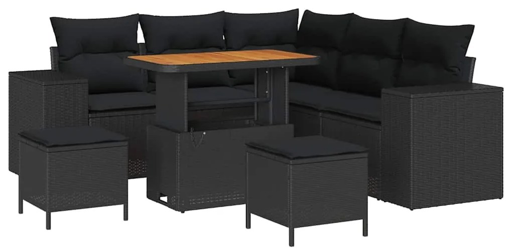 Conjunto de Sofás de Jardim de 8 Peças com Almofadas Pretas em Rattan