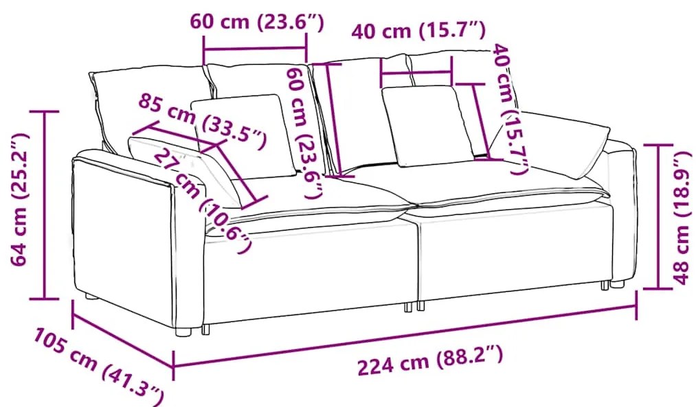 Sofá modular com almofadas castanho-acinzentado