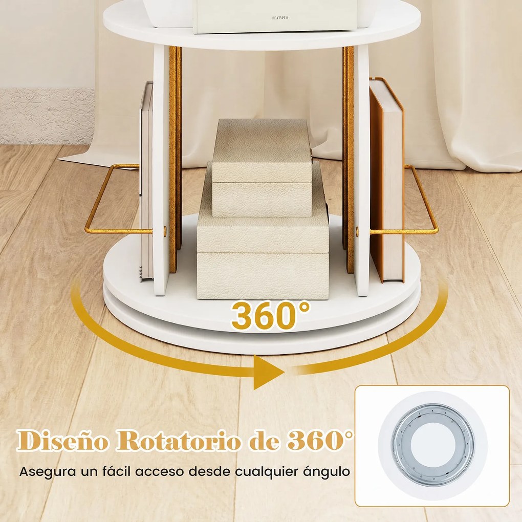 Estante Giratória de 3 Níveis para Livros, 40 x 40 x 107,5 cm, Rotação de 360°, Branco