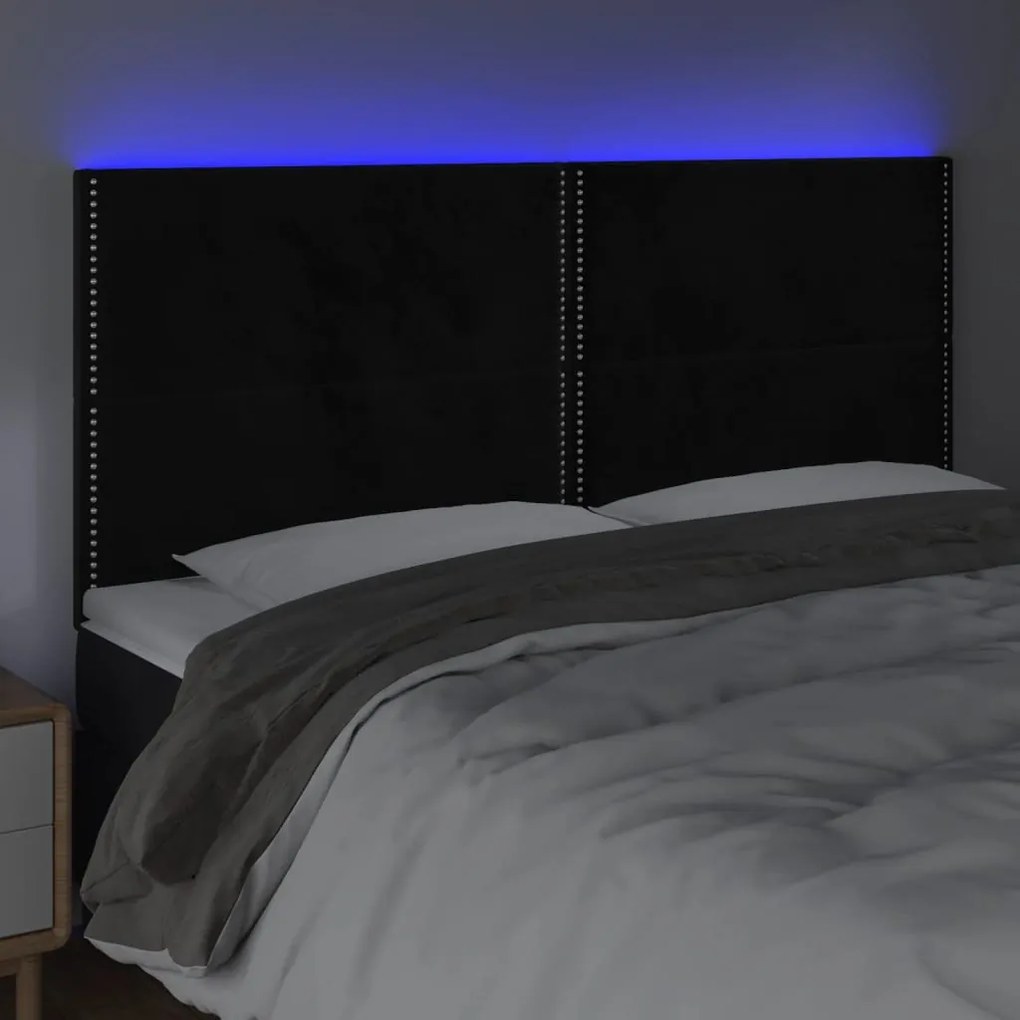 Cabeceira de cama c/ luzes LED veludo 180x5x118/128 cm preto