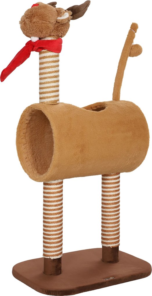 PawHut Arranhador 98 cm Torre para gatos design de veado, com cabana, bola de brincar, postes de juta Castanho | Aosom Portugal