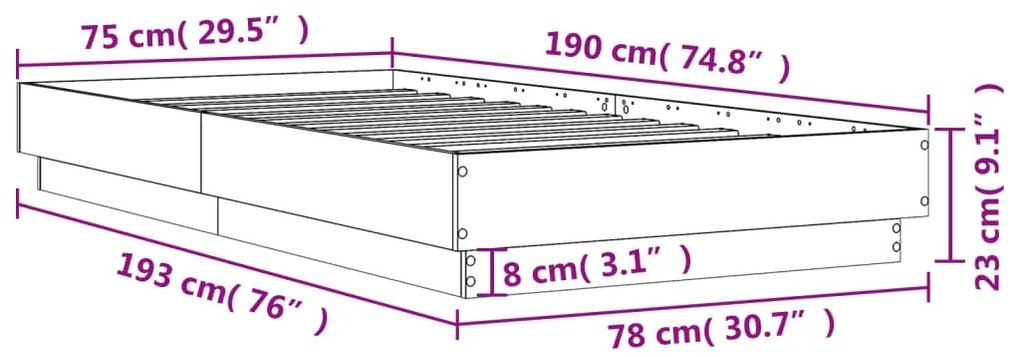 Estrutura cama 75x190 cm derivados de madeira cinzento sonoma