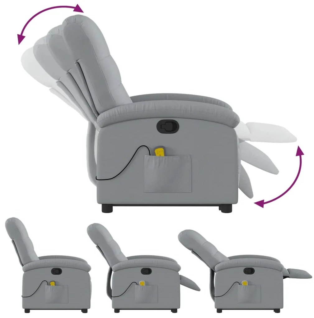 Poltrona reclinável massagens tecido cinzento-claro
