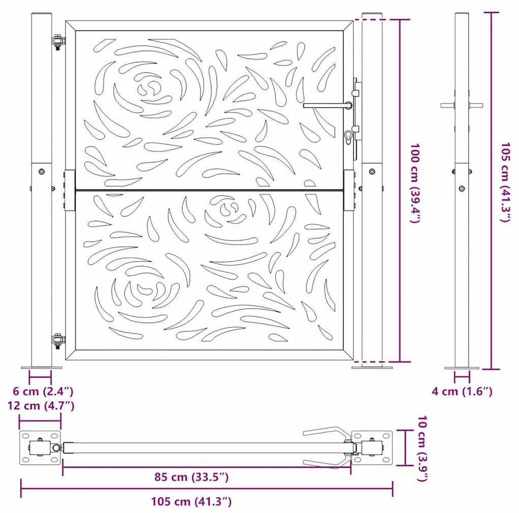 Portão de jardim 105x105 cm design de chama de aço resistente
