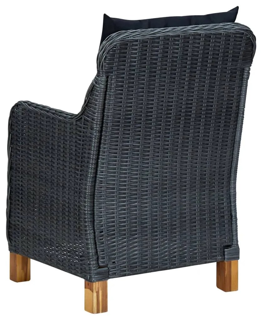 7 pcs conj. jantar exterior c/ almofadões vime PE cinza-escuro
