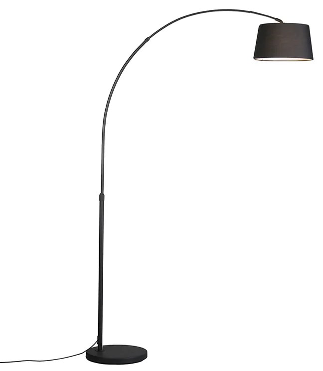Candeeiro de Arco Moderno Preto com Abajur de Tecido Preto - Arc Basic Moderno