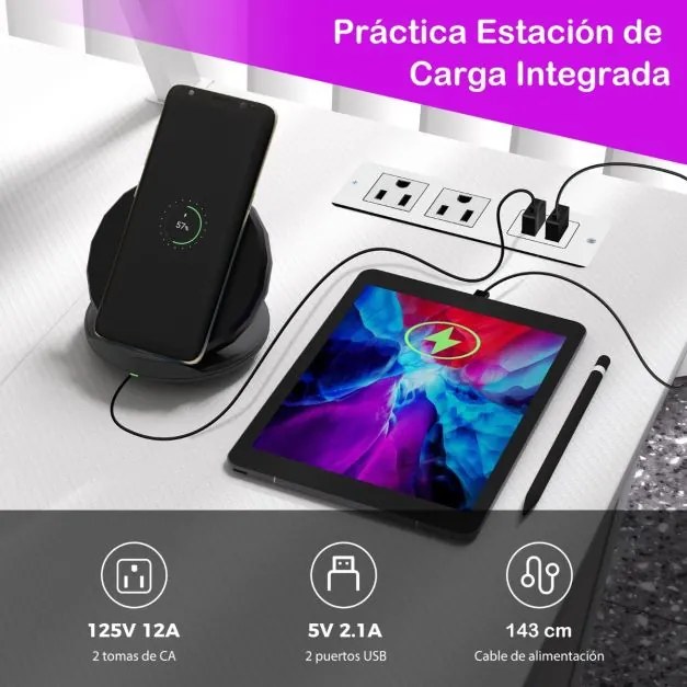 Secretaria computador em forma de L com tomadas eléctricas e Portas USB Gancho para auscultadores Estante para arrumação Branca