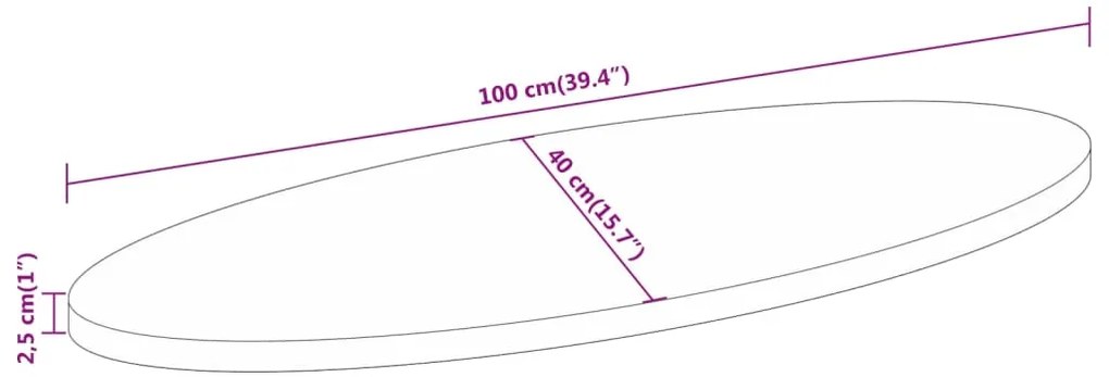Tampo de mesa oval 100x40x2,5 cm madeira de mangueira maciça