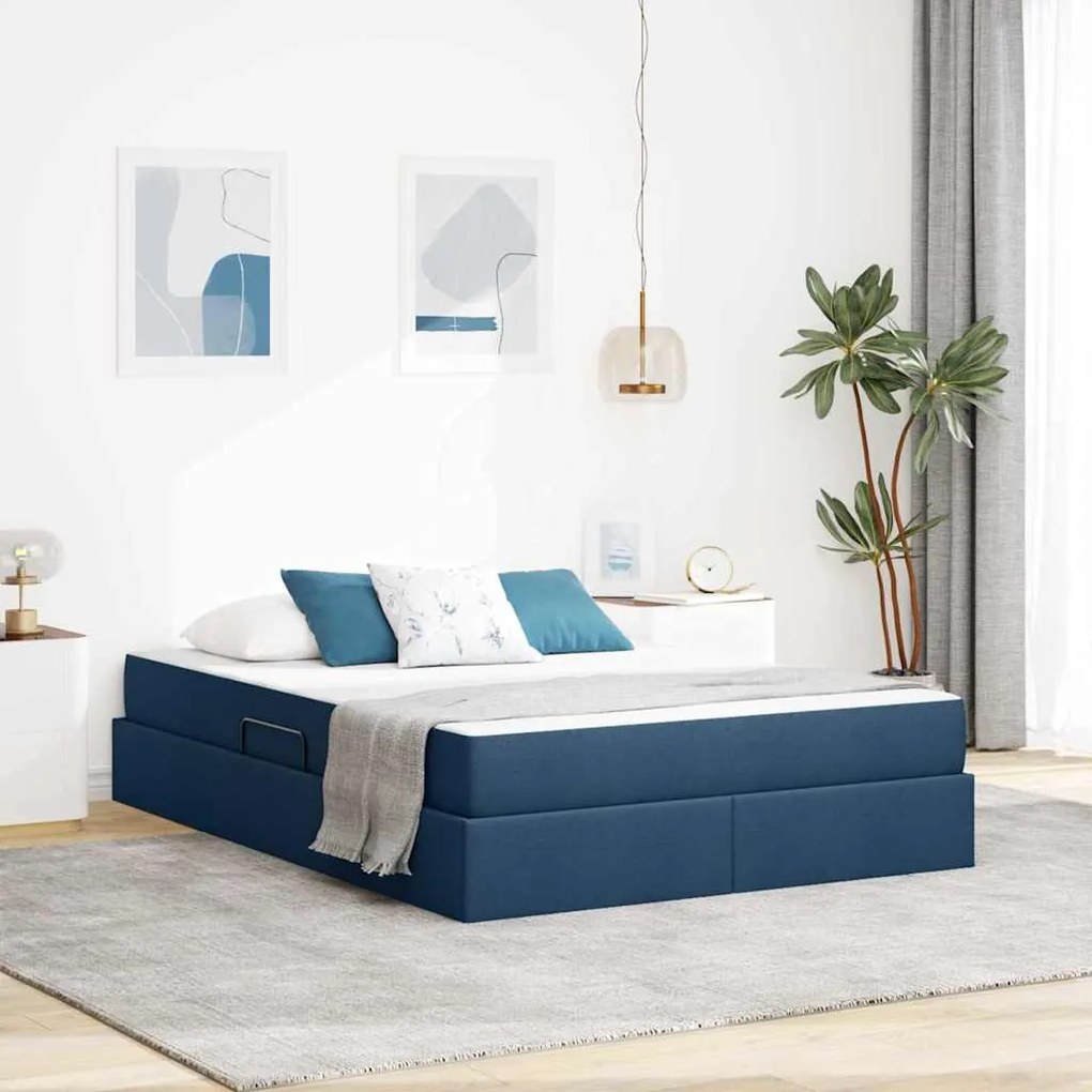 vidaXL Cama com arrumação e colchão Azul 140 x 190 cm Poliéster