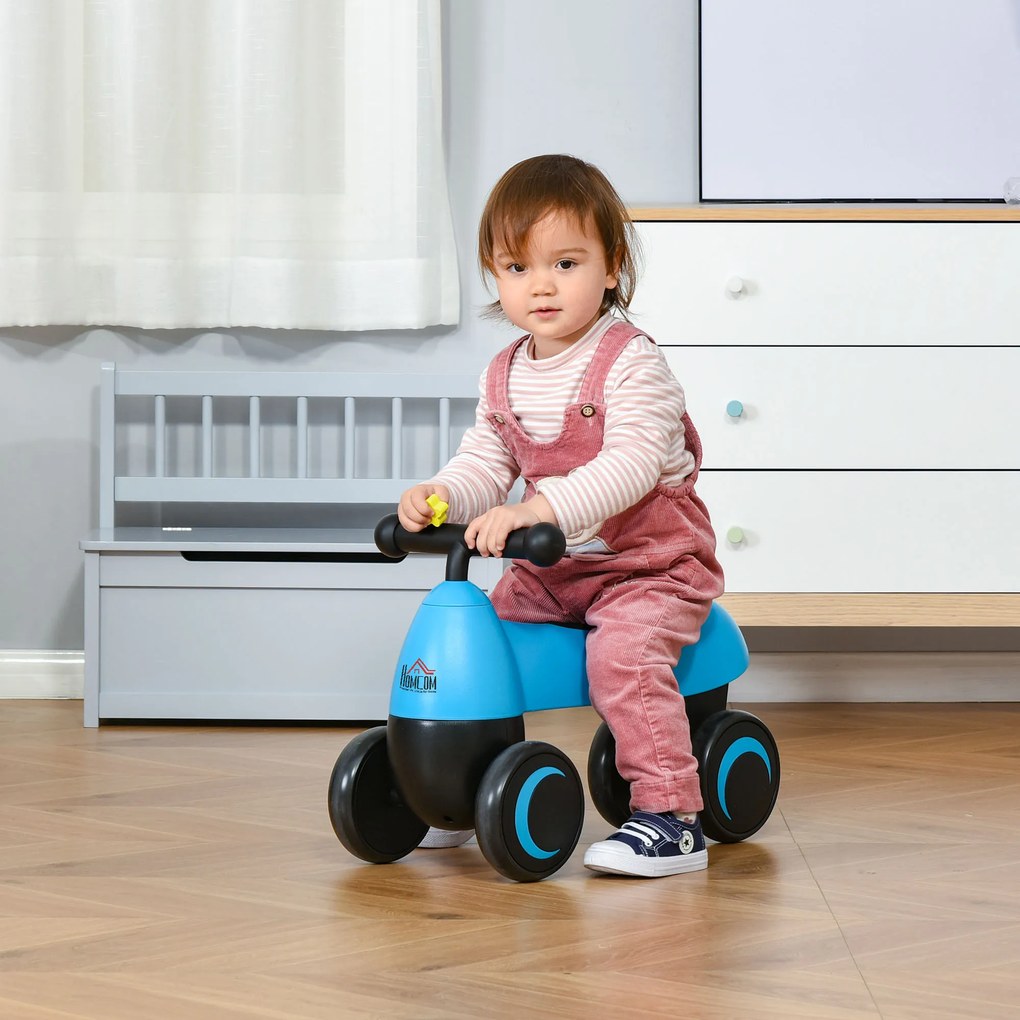 Andador para bebés acima de 18 meses tipo quadriciclo com 4 Rodas e Guidão 54x26x38cm Azul Preto