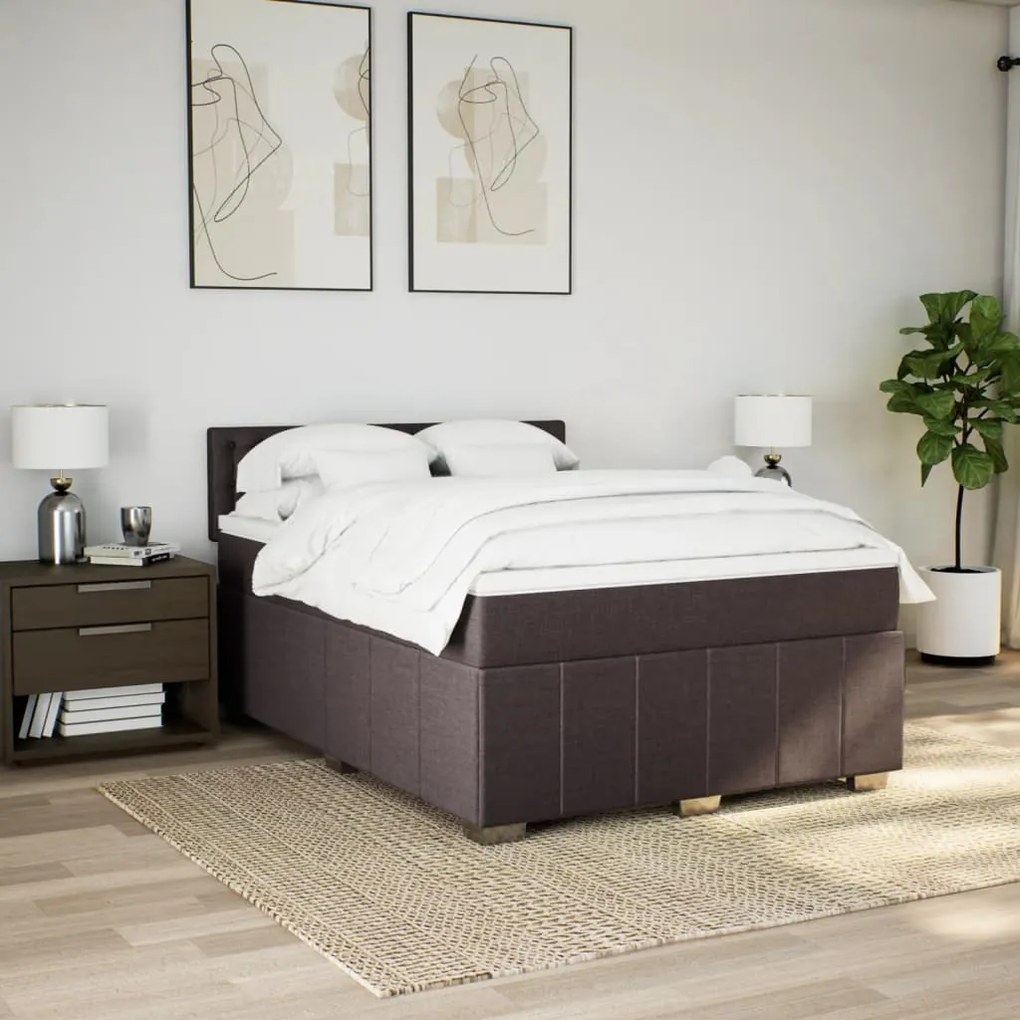 Cama com molas/colchão 160x200 cm tecido castanho-escuro