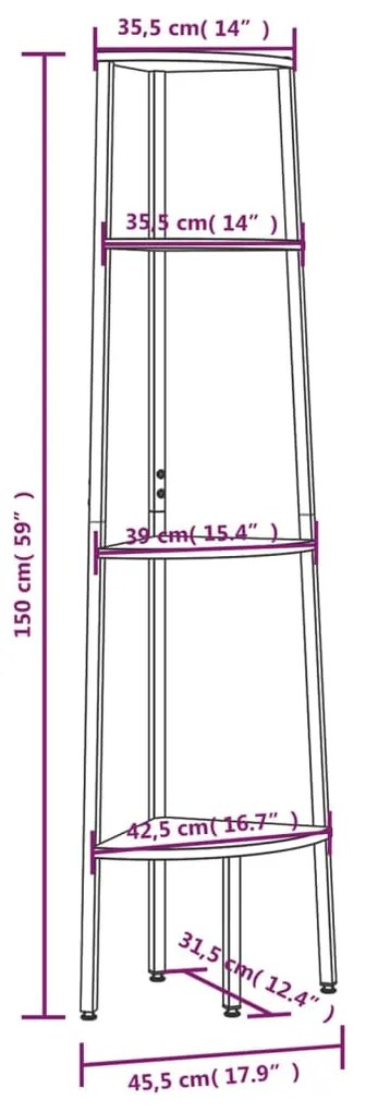 Unidade 4 prat. de canto 45,5x31,5x150 cm castanho-claro/preto