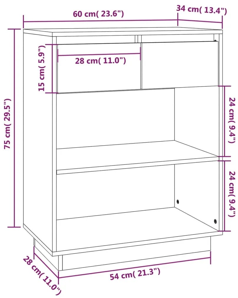 Armário consola 60x34x75 cm pinho maciço castanho mel