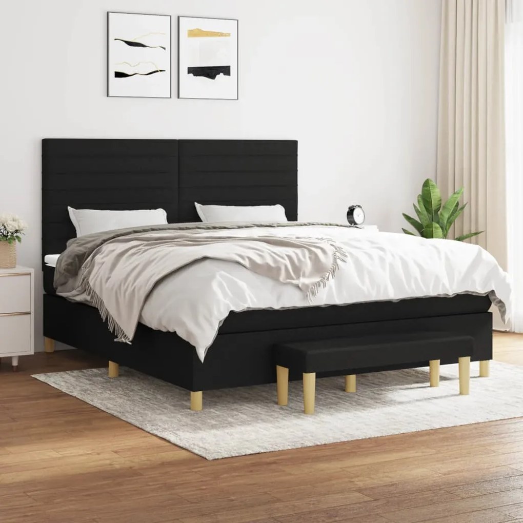 vidaXL Cama com molas/colchão 160x200 cm tecido preto