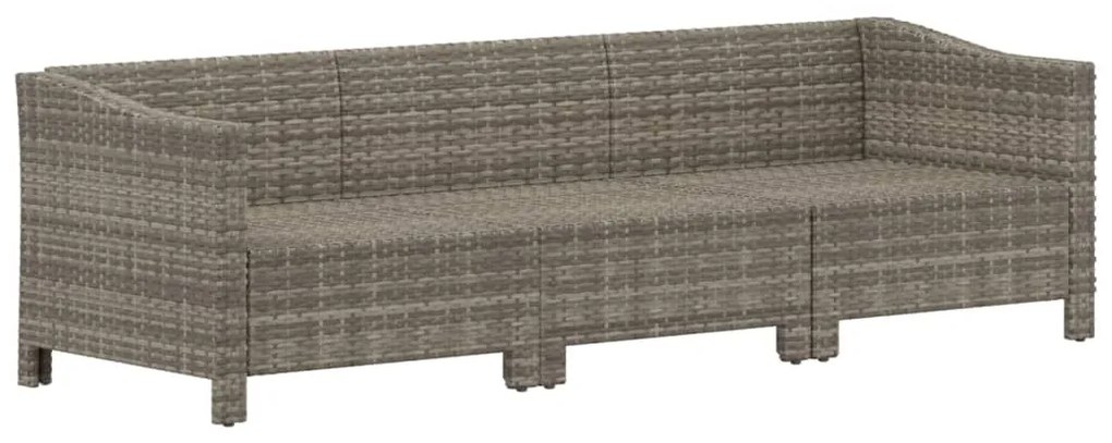 3 pcs conjunto lounge de jardim c/ almofadões vime PE cinzento