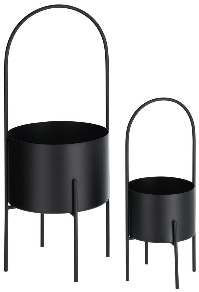 Kave Home - Set redondo Mash de 2 vasos com pega metal preto Ø 25 cm e Ø 16,5 cm