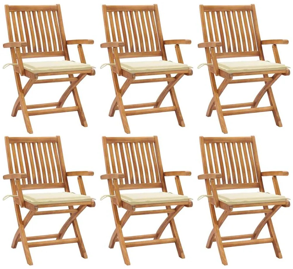 vidaXL Cadeiras de jardim dobráveis c/ almofadões 6 pcs teca maciça