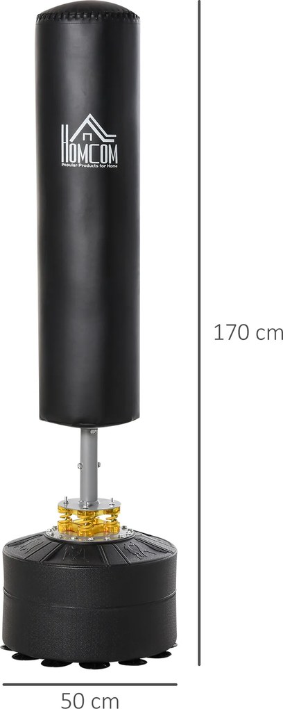 Saco de Boxe de Pé para Adultos 170 cm Altura Ajustável em 3 Níveis Punching Ball com Base Preenchível  Ø50x 170 cm Preto