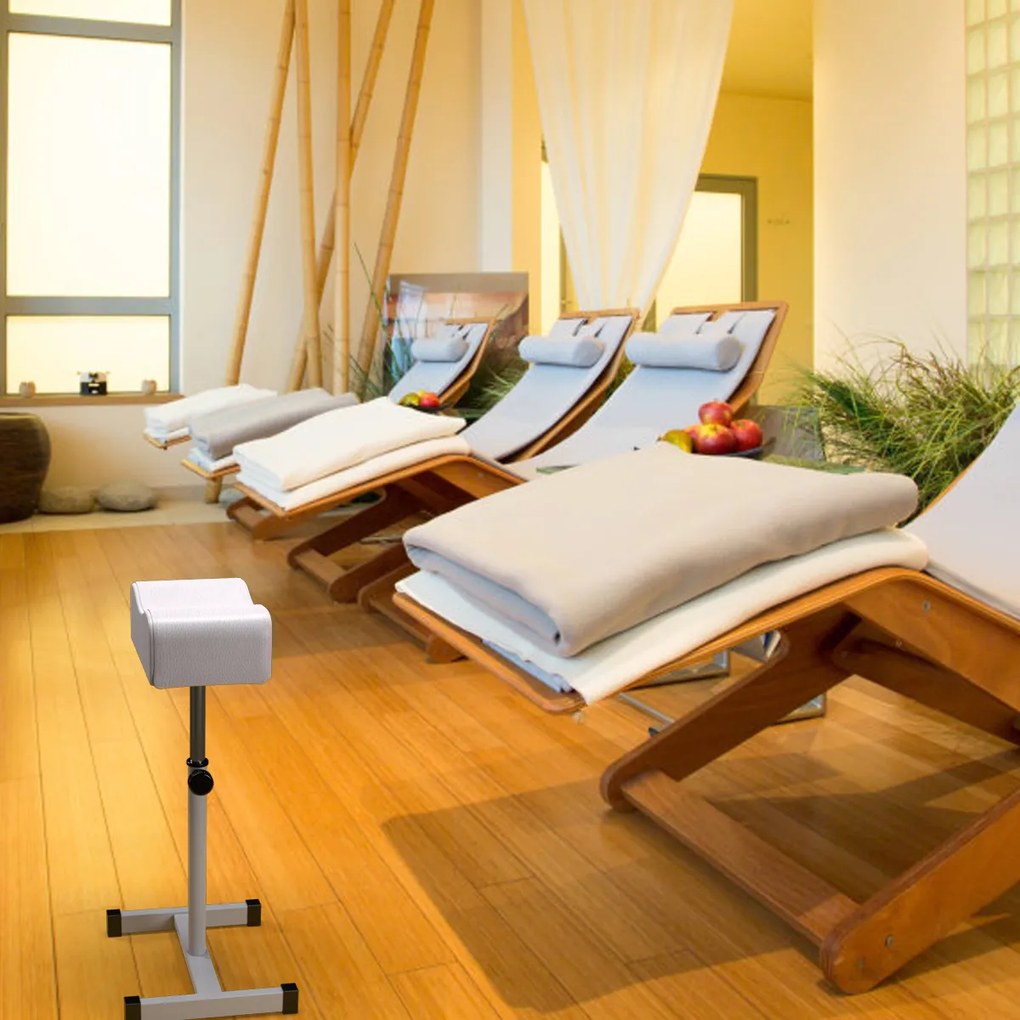Apoio de pés para pedicure e manicure com altura regulável Almofada de 44-65 cm Equipamento profissional para salões de beleza Branco