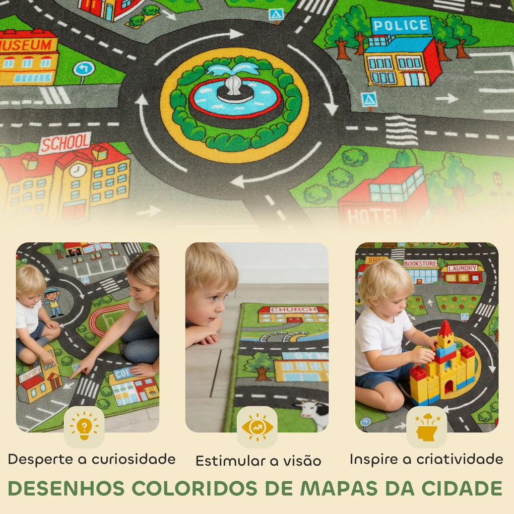 Tapete Infantil Estrada de Cidade 200x150 cm Tapete Educativo Antiderrapante para Bebés Multicor