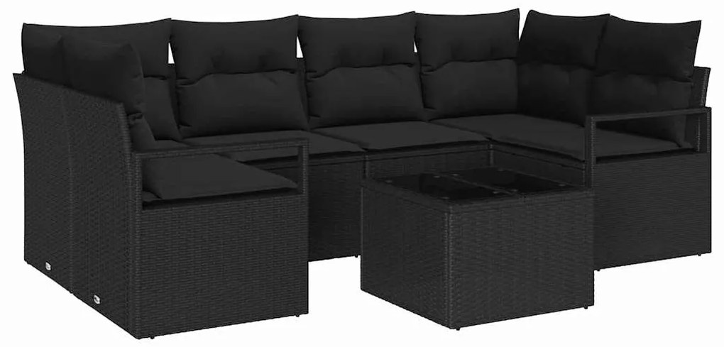 Conjunto de Sofá de Jardim de 7 Peças com Almofadas Preto em Rattan Si