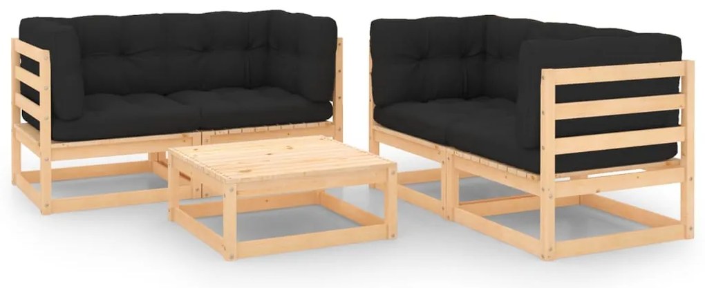 5 pcs conjunto lounge de jardim c/ almofadões pinho maciço