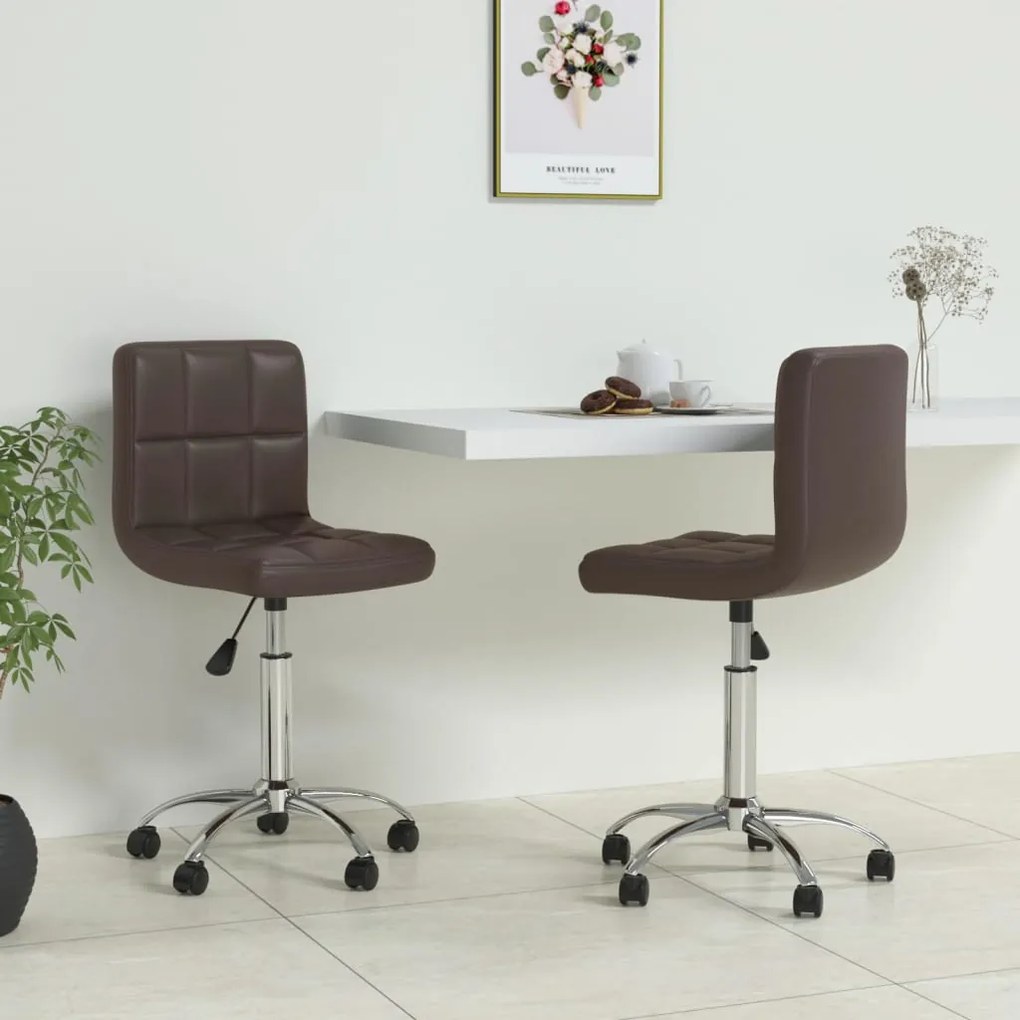 vidaXL Cadeiras de jantar giratórias 2 pcs couro artificial castanho