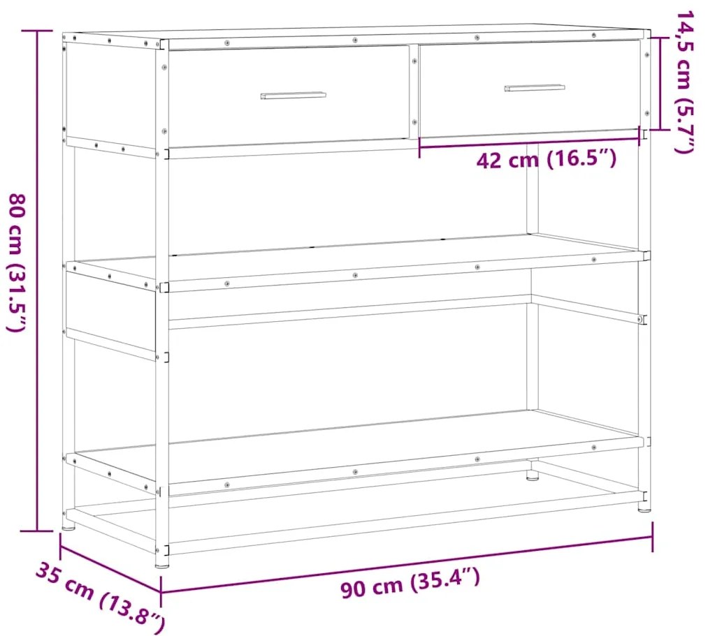 Mesa consola 90x35x80 cm derivados madeira carvalho castanho