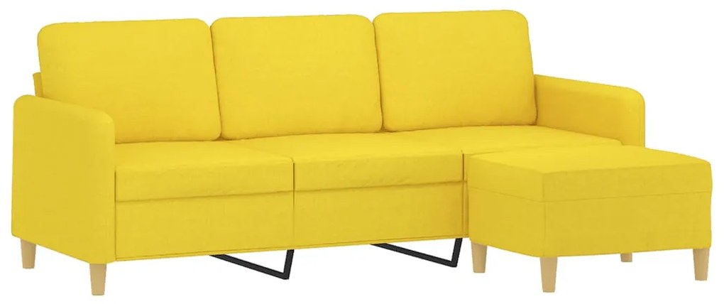 Sofá de 3 lugares com apoio de pés 180 cm tecido amarelo-claro