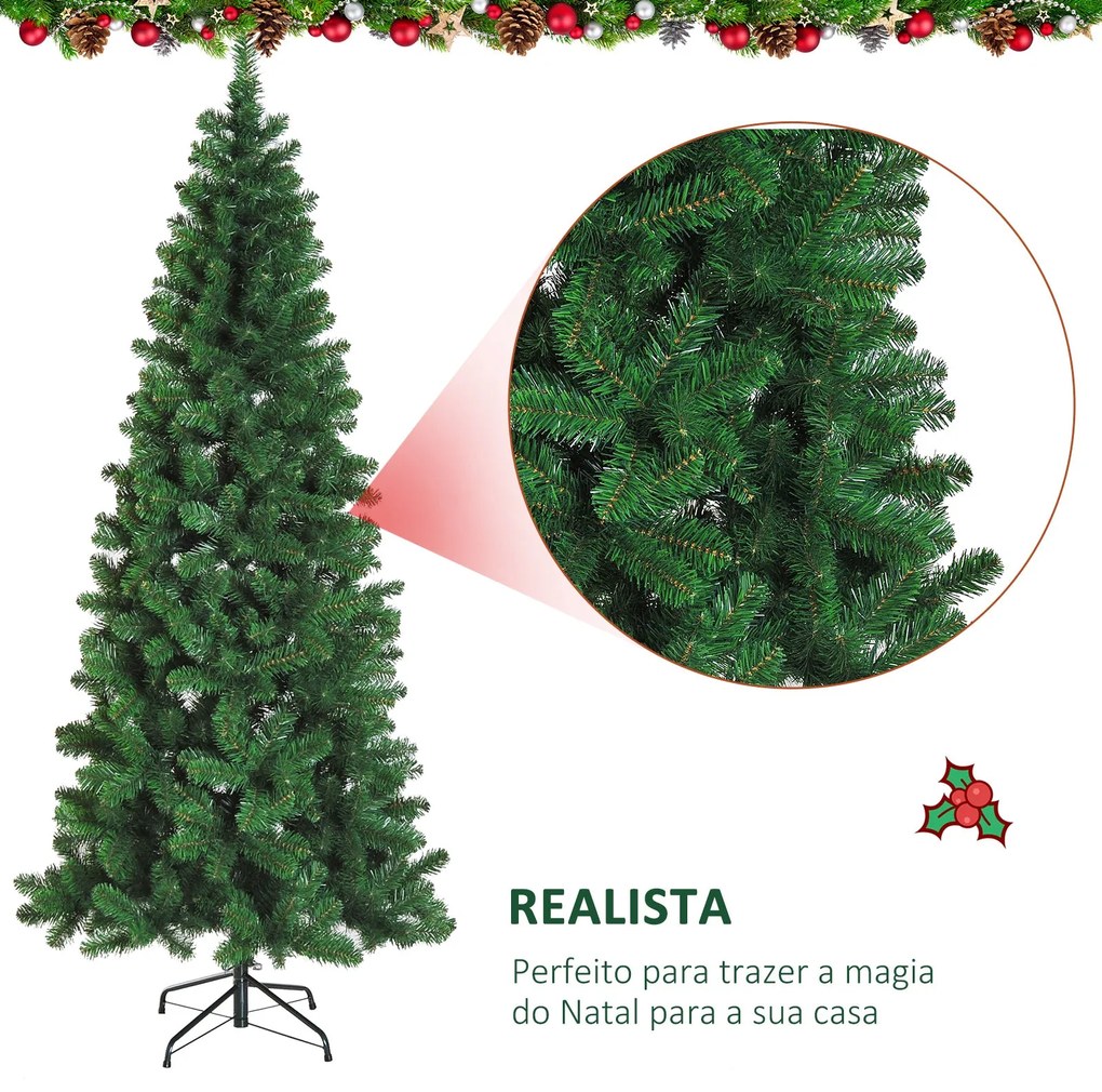 Árvore de Natal Artificial 210cm Ignífugo com 631 Ramos de PVC e Supor