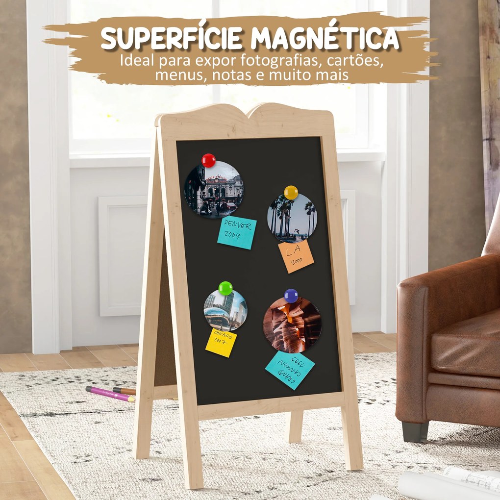 Quadro de Cavalete Cavalete Quadro Negro Magnético Dobrável com 8 Gizes Líquidos e 6 Placas de Palavras 51x42x101 cm Madeira