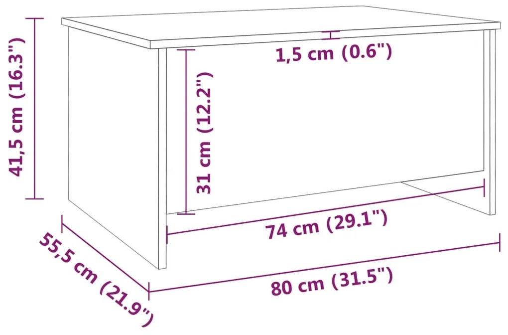 Mesa de Centro Beira Elevatória de 80 cm - Branco Brilhante - Design M